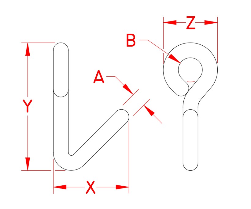 Stainless Steel Downhaul Hook, S0179-H008, S0179-H010, Line Drawing Stainless Steel Downhaul Hook, S0179-H008, S0179-H010, Line Drawing